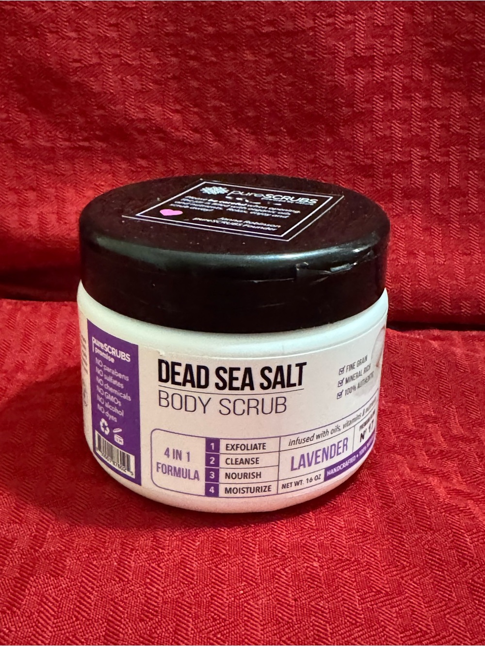 Smart Scrubs Dead Sea Salt Body Scrub - White Jar, Black Lid, Purple Label